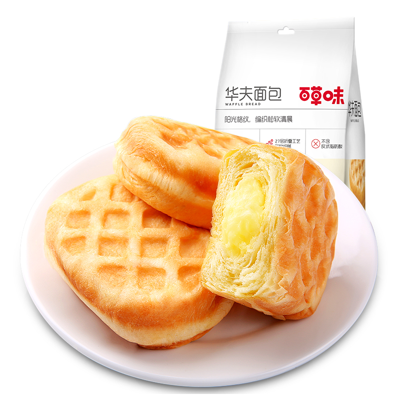 【百草味-夾心華夫面包200g】手撕面包營養