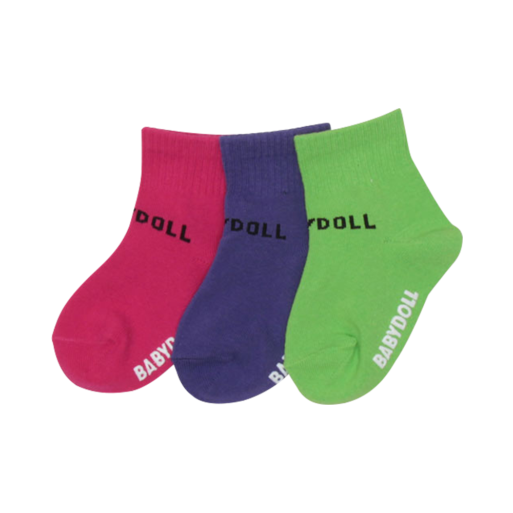 BABYDOLL 撞色運動休閒短襪套裝3626 19-21cm 樹莓色 3雙/1套