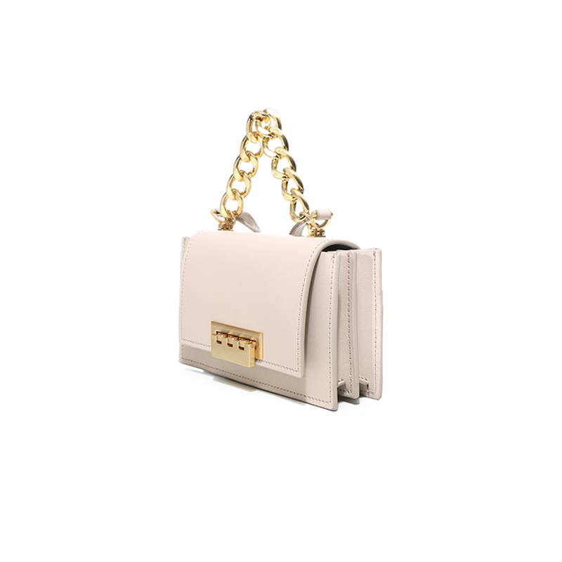 ZAC Zac Posen Chain Mini Top Handle Accordion牛皮鏈條通勤小方斜挎手提單肩包 蘑菇灰色 淡金扣