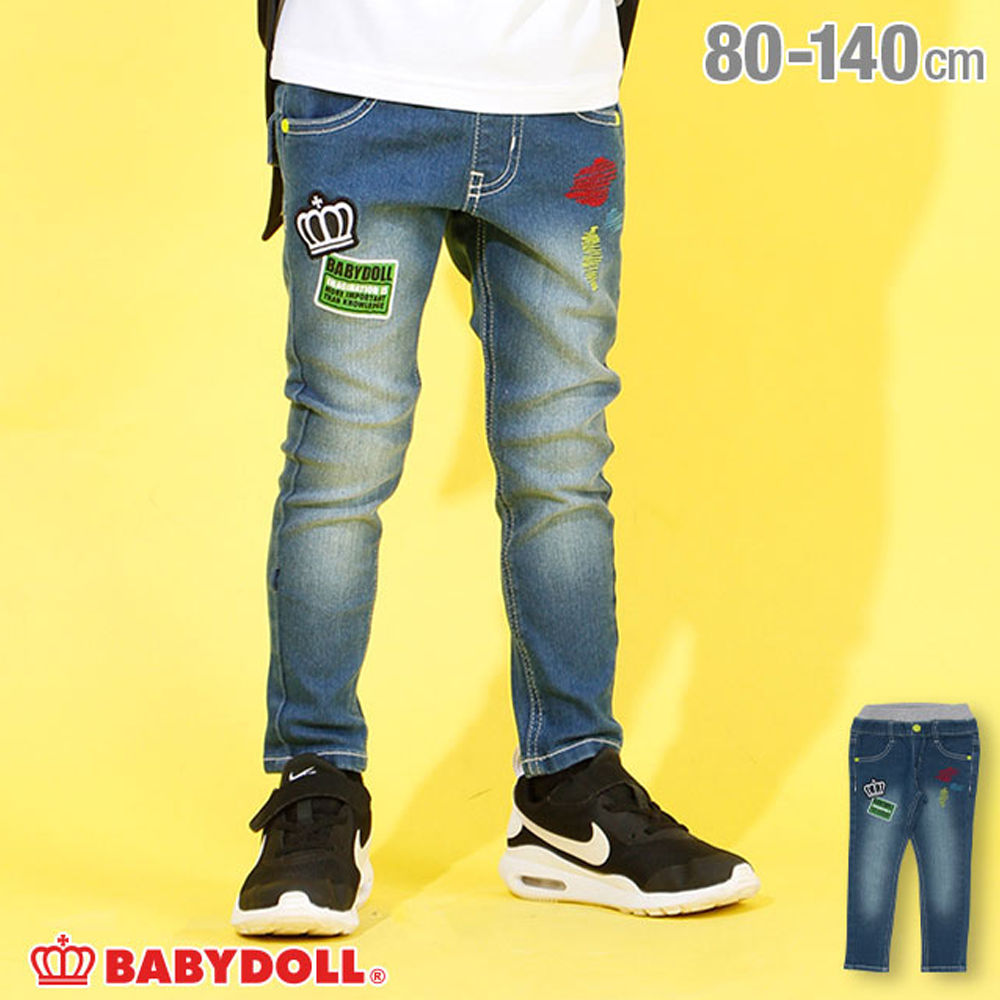 BABYDOLL 徽章裝飾兒童牛仔長褲 110cm