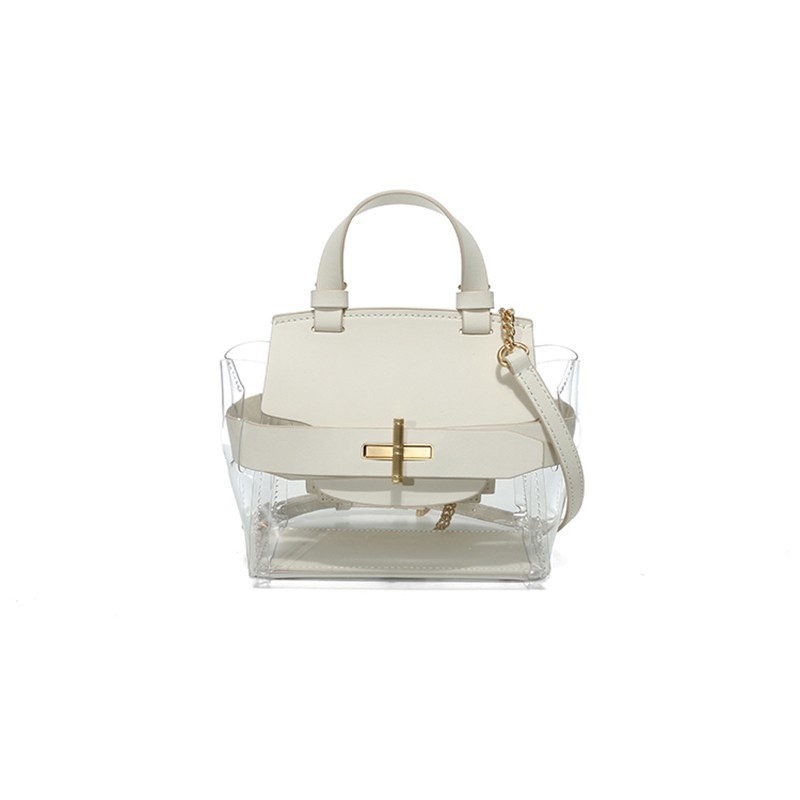 ZAC Zac Posen 牛皮 Brigette Belted Mini 單肩斜挎手提包 天鵝白色牛皮拼PVC