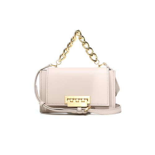 ZAC Zac Posen Chain Mini Top Handle Accordion牛皮鏈條通勤小方斜挎手提單肩包 蘑菇灰色 淡金扣