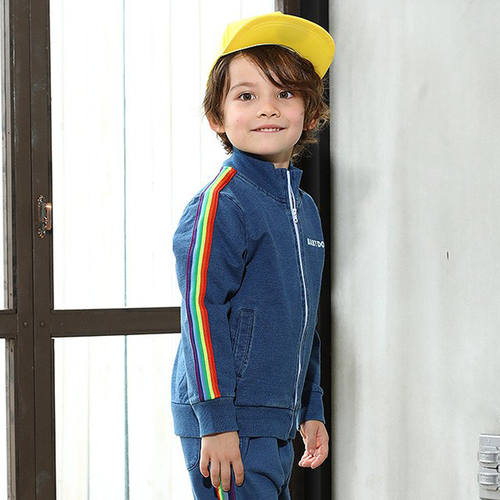 BABYDOLL 彩虹色線條兒童夾克 藍色 140cm