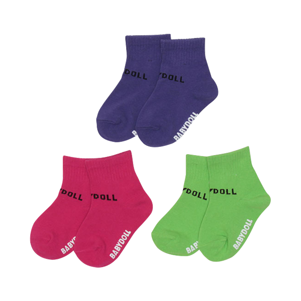 BABYDOLL 撞色運動休閒短襪套裝3626 13-15cm 樹莓色 3雙/1套