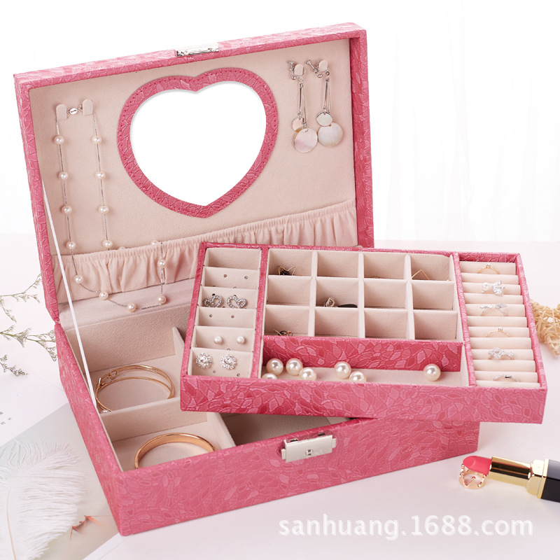大容量雙層首飾盒 公主歐式韓國帶鎖珠寶盒