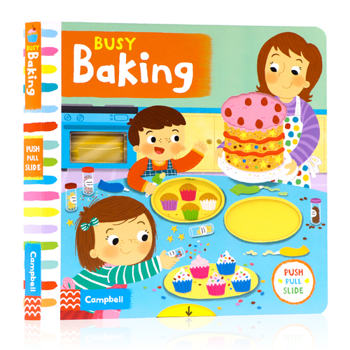Busy系列 忙碌的烘焙操作機關書 英文原版繪本Busy Baking推拉滑動機關紙板書0-1-3-6歲幼兒童英語啟蒙認知遊戲玩具書早教親子互動